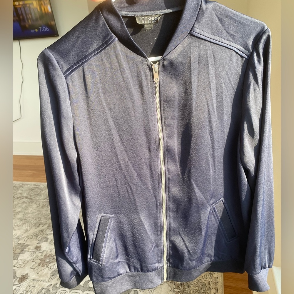 TOPSHOP NAVY SATIN BOMBER JACKET